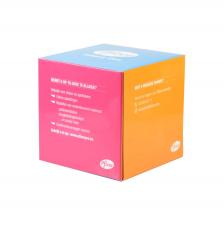 Kleine quadratische Kosmetik-Box von 10 x 10 x 10 cam mit 50 Tissues. Box vollfarbig und rundum bedruckt mit Firmenlogo